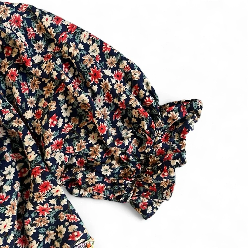 Natural Life Mixed Floral Print Tiered Colette Maxi Dress Blue Red Gold Large - Picture 8 of 11